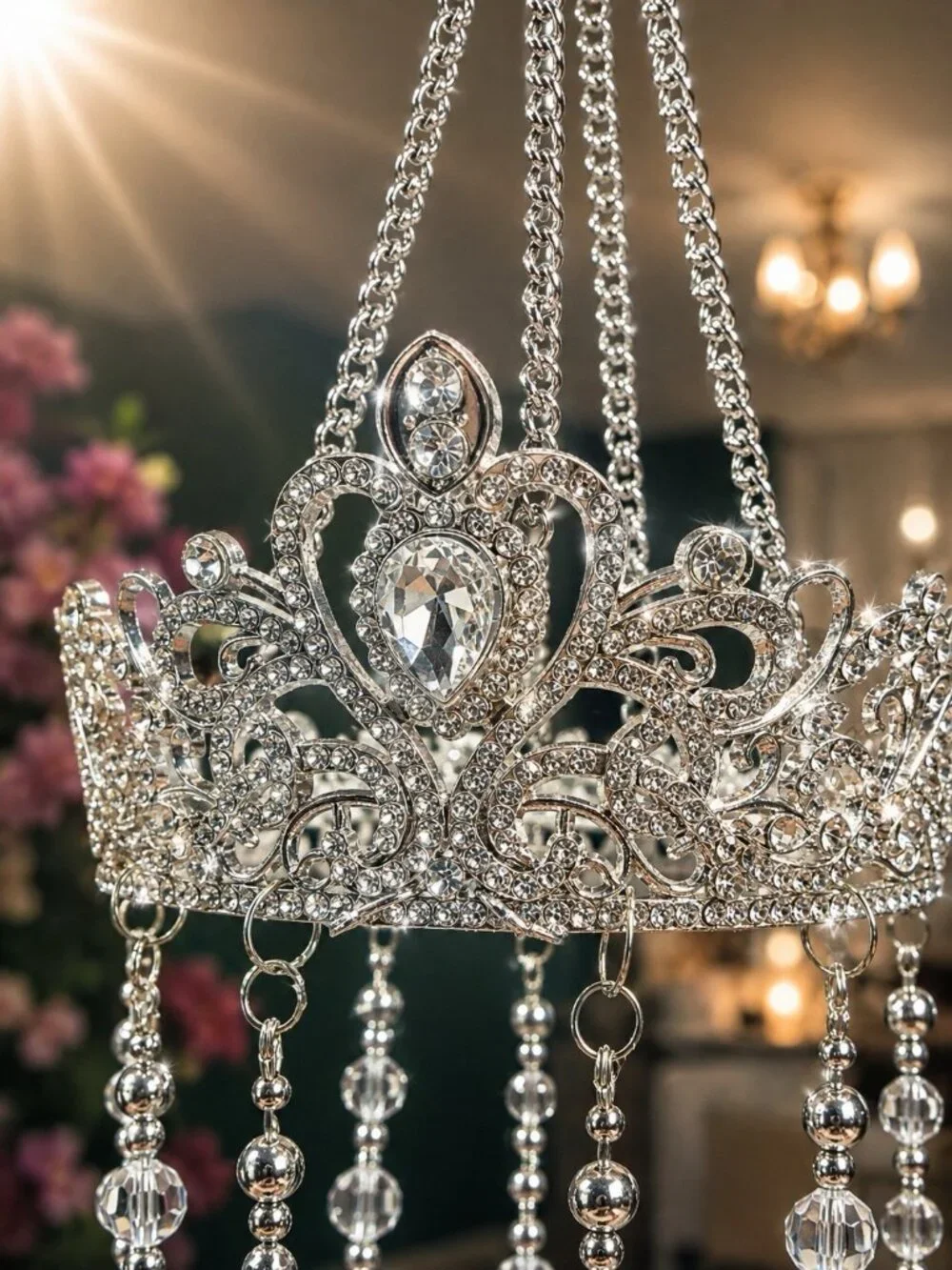 REIMAGINED Crystal Crown Sun Catcher AB Crystals Rhinestones  Glass Hanging NWT